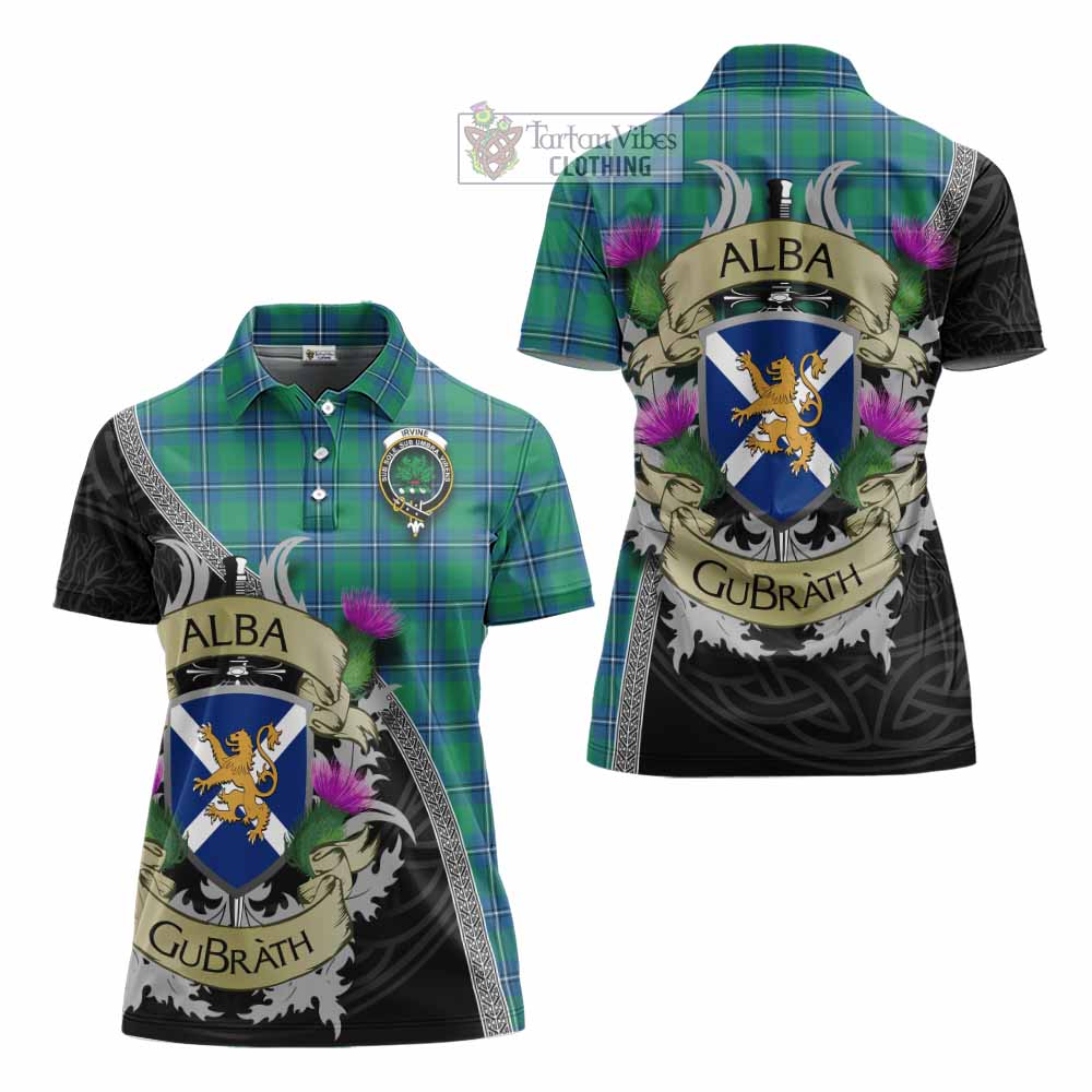 Tartan Vibes Clothing Irvine Tartan Family Crest Women's Polo Shirt Lion Rampant Royal Thistle Shield Celtic Inspired