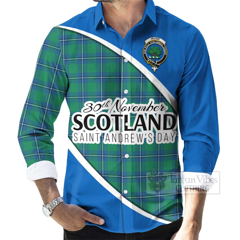 Tartan Vibes Clothing Irvine Family Crest Tartan Long Sleeve Button Shirt Celebrate Saint Andrew's Day in Style