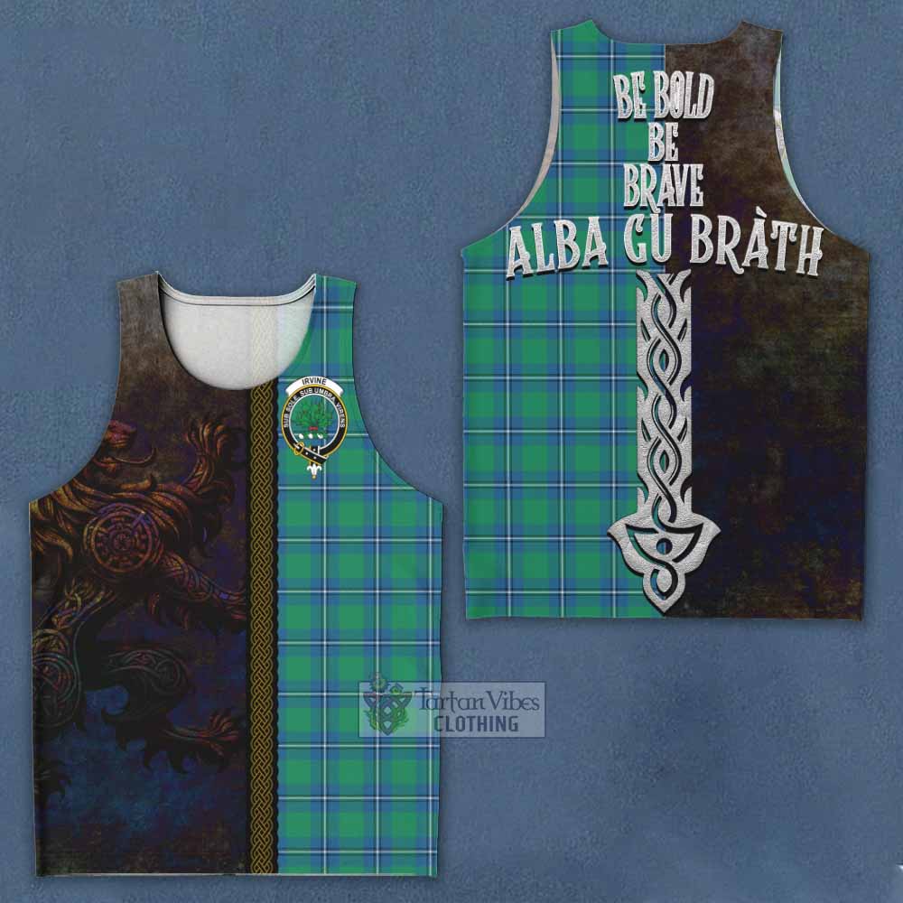 Tartan Vibes Clothing Irvine Tartan Family Crest Men's Tank Top Alba Gu Brath Be Brave Lion Ancient Style