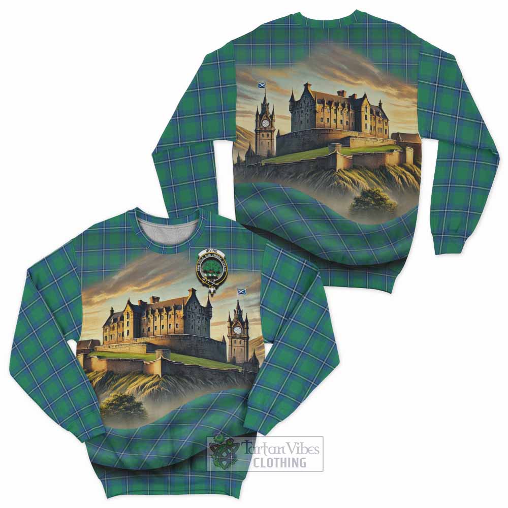 Tartan Vibes Clothing Irvine Tartan Family Crest Sweatshirt with Scottish Ancient Castle Style