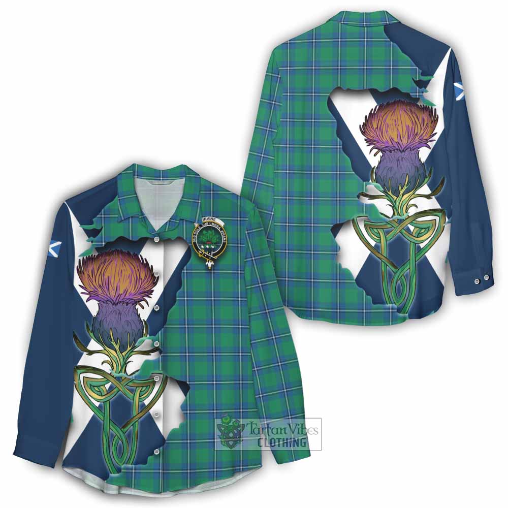 Tartan Vibes Clothing Irvine Tartan Family Crest Women's Casual Shirt Scottish Thistle Celtic Inspired