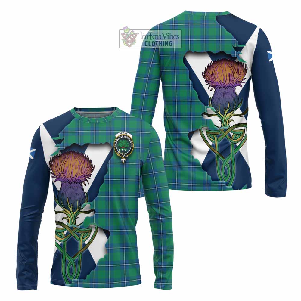 Tartan Vibes Clothing Irvine Tartan Family Crest Long Sleeve T-Shirt Scottish Thistle Celtic Inspired