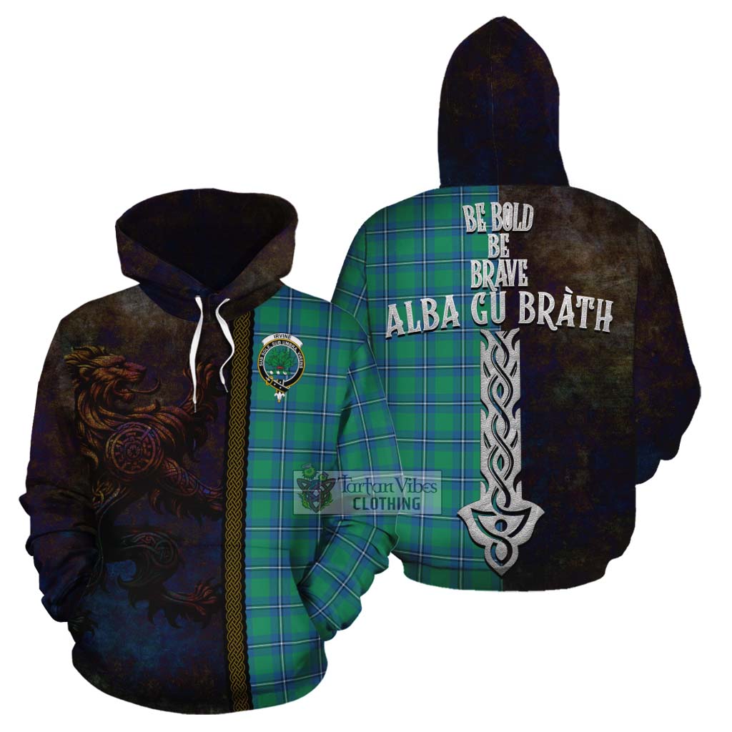 Tartan Vibes Clothing Irvine Tartan Family Crest Cotton Hoodie Alba Gu Brath Be Brave Lion Ancient Style