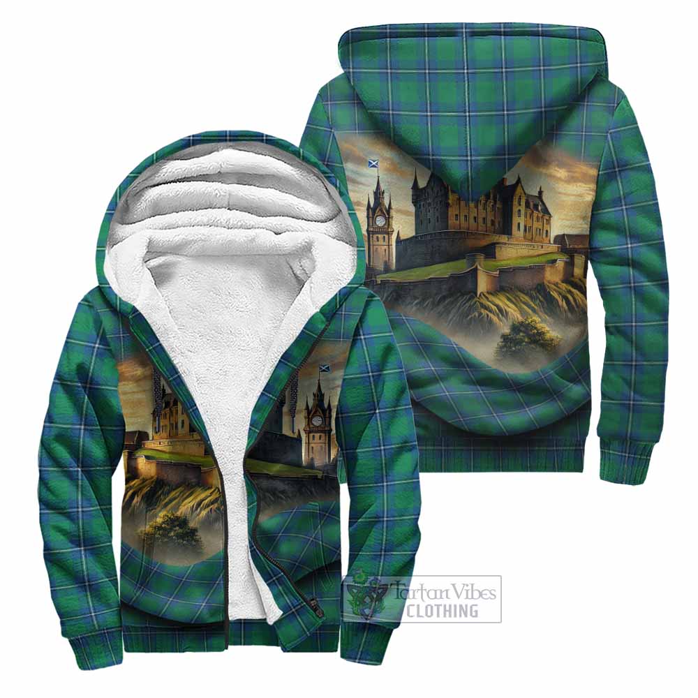 Tartan Vibes Clothing Irvine Tartan Family Crest Sherpa Hoodie with Scottish Ancient Castle Style