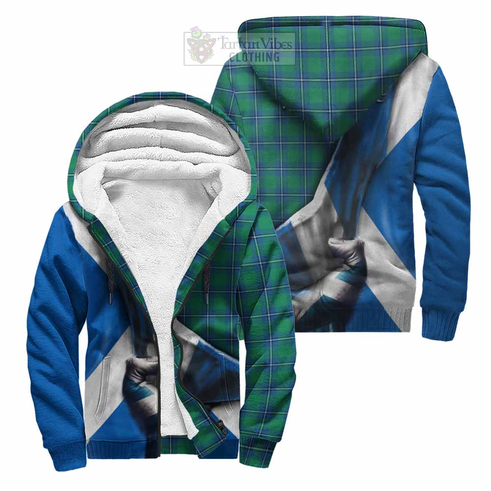 Tartan Vibes Clothing Irvine Tartan Sherpa Hoodie with Family Crest Scotland Patriotic Style