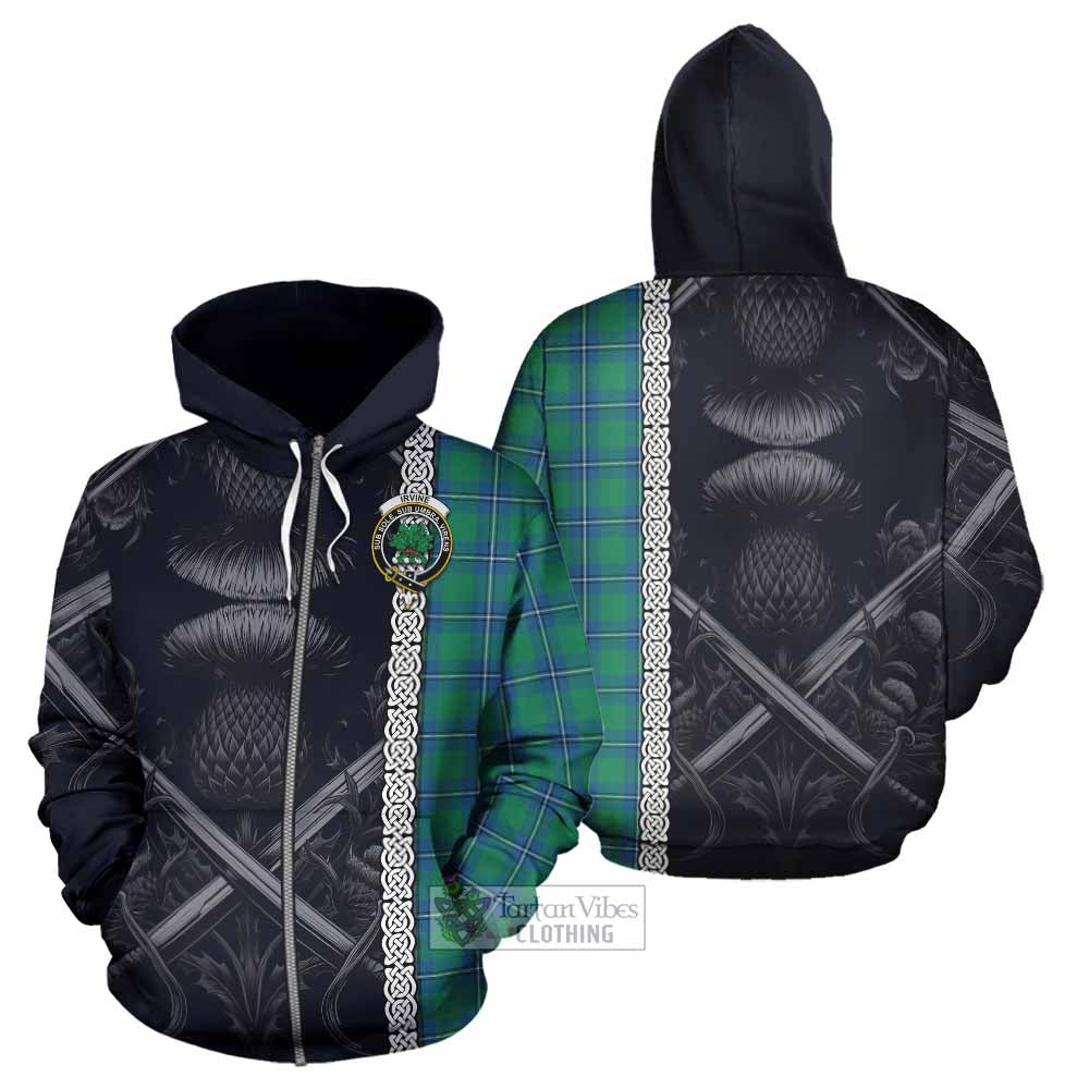 Tartan Vibes Clothing Irvine Tartan Hoodie with Family Crest Cross Sword Thistle Celtic Vibes