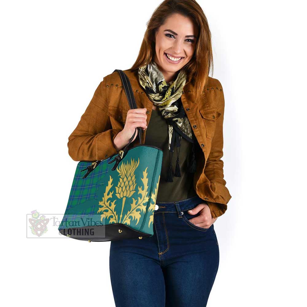 Tartan Vibes Clothing Irvine Tartan Leather Tote Bag Gold Thistle Style