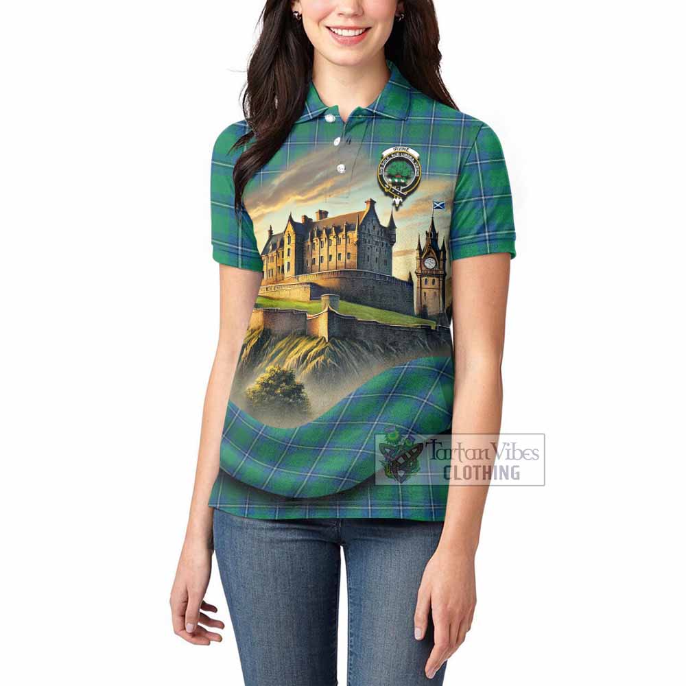 Tartan Vibes Clothing Irvine Tartan Family Crest Women's Polo Shirt with Scottish Ancient Castle Stype