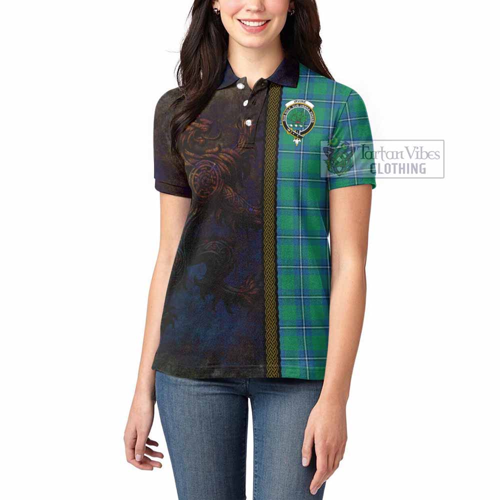 Tartan Vibes Clothing Irvine Tartan Family Crest Women's Polo Shirt Alba Gu Brath Be Brave Lion Ancient Style