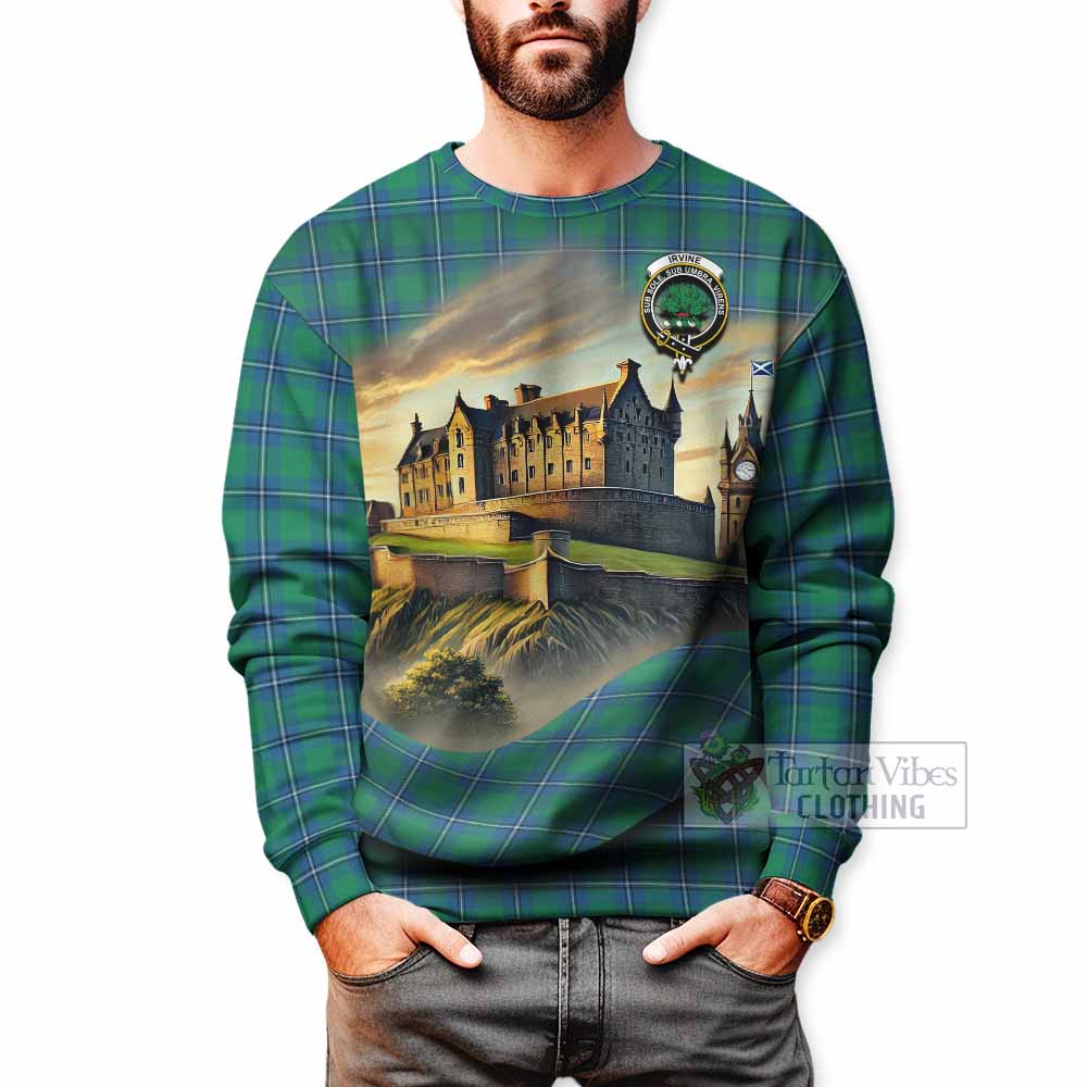 Tartan Vibes Clothing Irvine Tartan Family Crest Sweatshirt with Scottish Ancient Castle Style