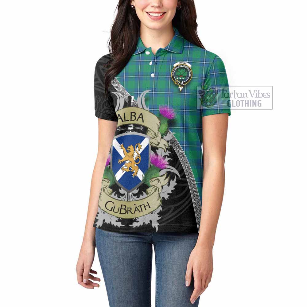 Tartan Vibes Clothing Irvine Tartan Family Crest Women's Polo Shirt Lion Rampant Royal Thistle Shield Celtic Inspired