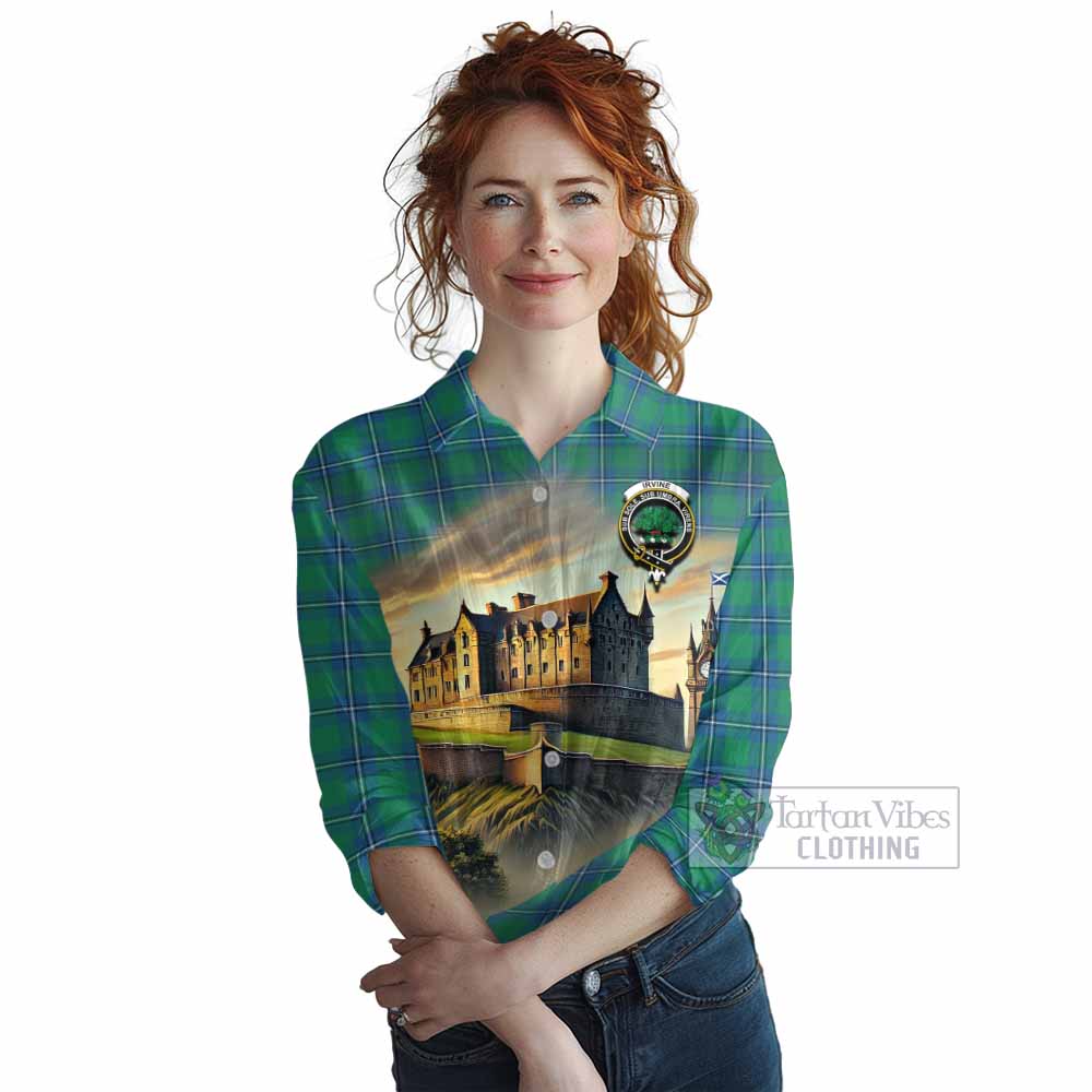 Tartan Vibes Clothing Irvine Tartan Family Crest Women's Casual Shirt with Scottish Ancient Castle Style