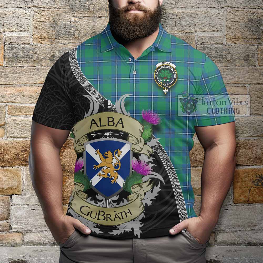Tartan Vibes Clothing Irvine Tartan Family Crest Polo Shirt Lion Rampant Royal Thistle Shield Celtic Inspired