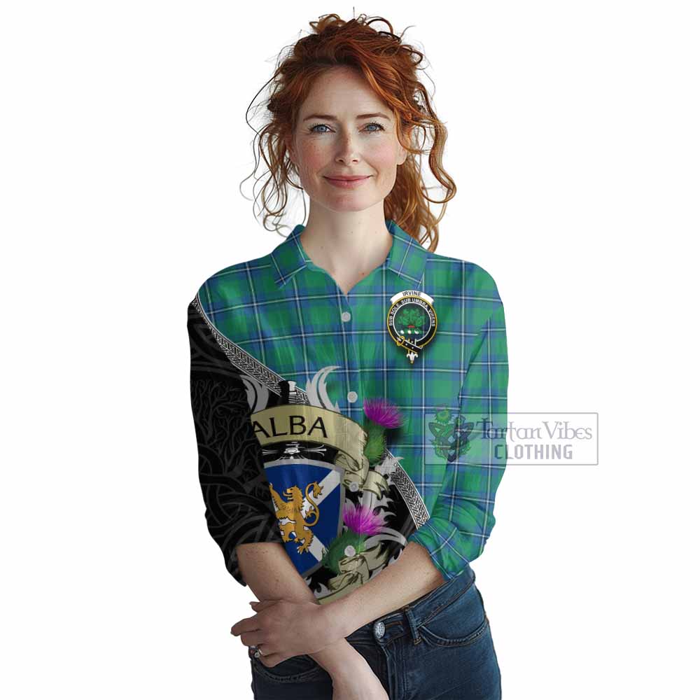 Tartan Vibes Clothing Irvine Tartan Family Crest Women's Casual Shirt Lion Rampant Royal Thistle Shield Celtic Inspired