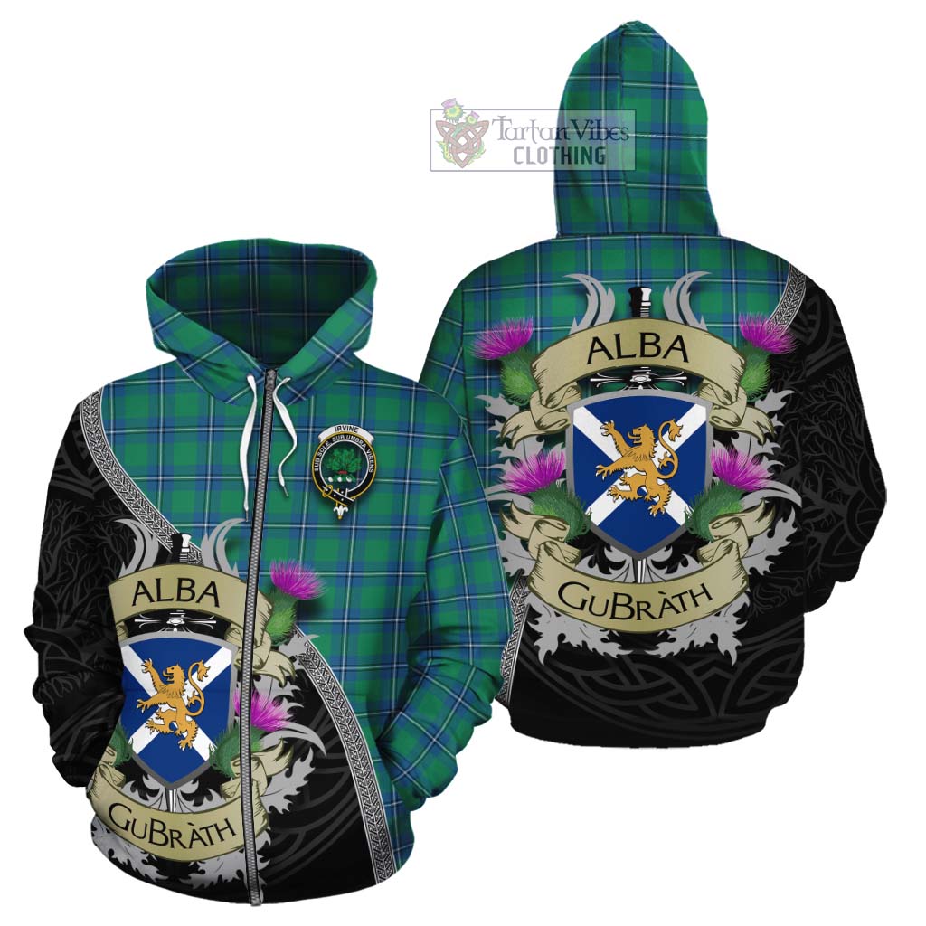 Tartan Vibes Clothing Irvine Tartan Family Crest Cotton Hoodie Lion Rampant Royal Thistle Shield Celtic Inspired