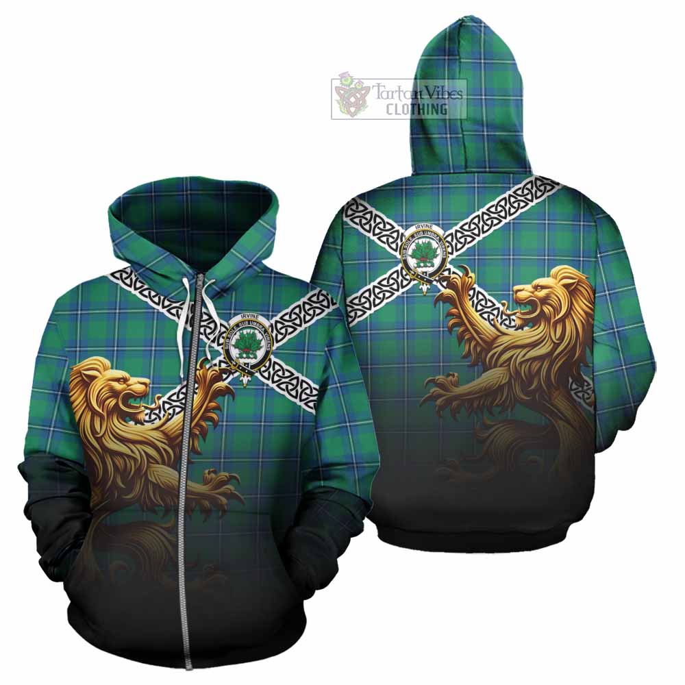 Tartan Vibes Clothing Irvine Crest Tartan Hoodie with Golden Lion Emblem Celtic Style