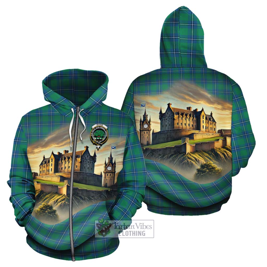 Tartan Vibes Clothing Irvine Tartan Family Crest Cotton Hoodie with Scottish Ancient Castle Style