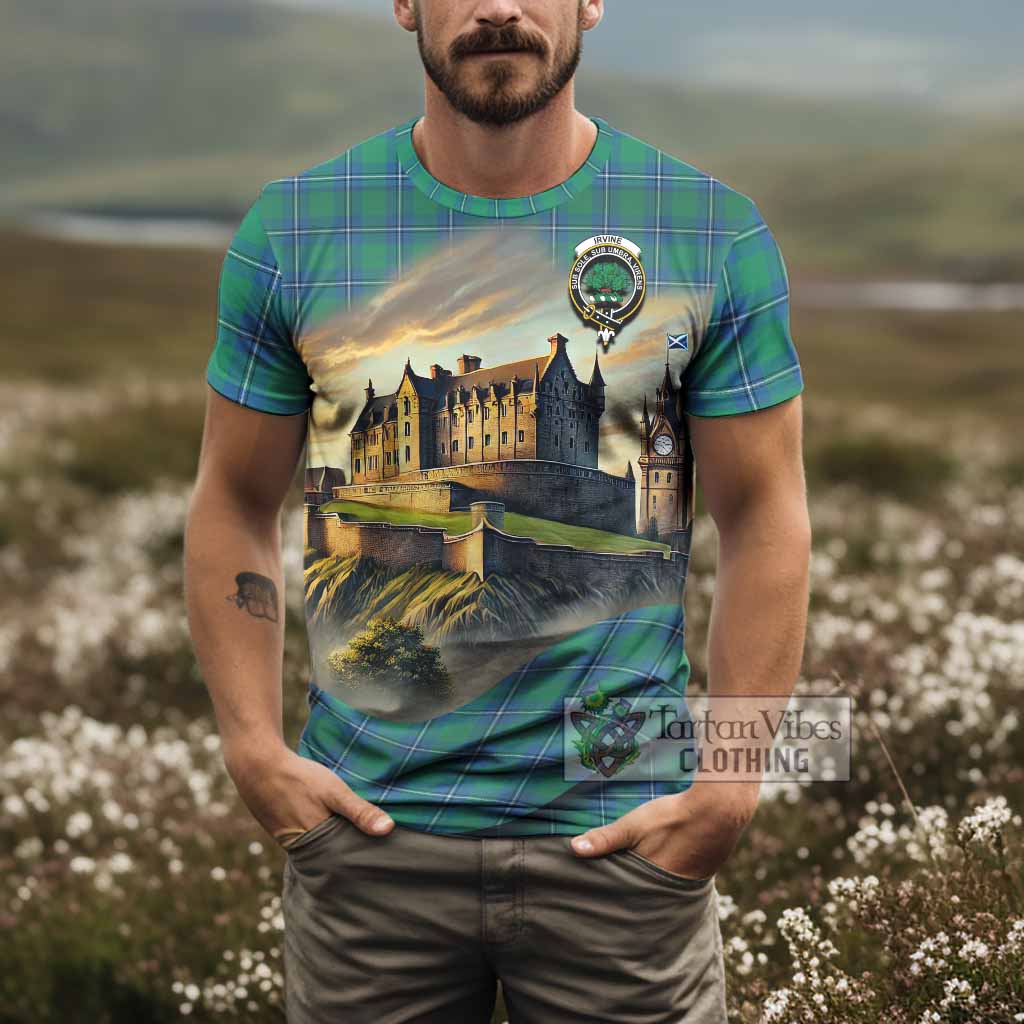 Tartan Vibes Clothing Irvine Tartan Family Crest T-Shirt with Scottish Ancient Castle Stype