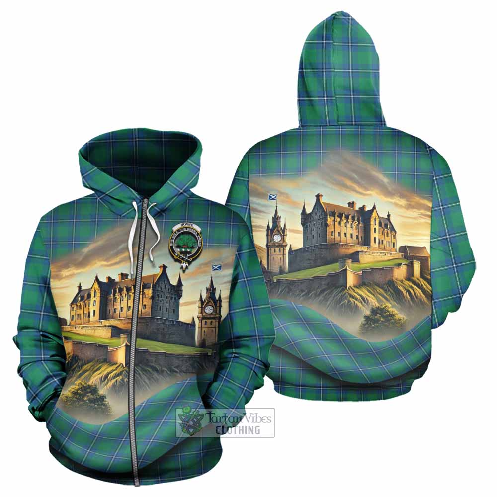 Tartan Vibes Clothing Irvine Tartan Family Crest Hoodie with Scottish Ancient Castle Style