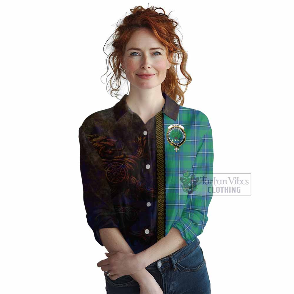 Tartan Vibes Clothing Irvine Tartan Family Crest Women's Casual Shirt Alba Gu Brath Be Brave Lion Ancient Style