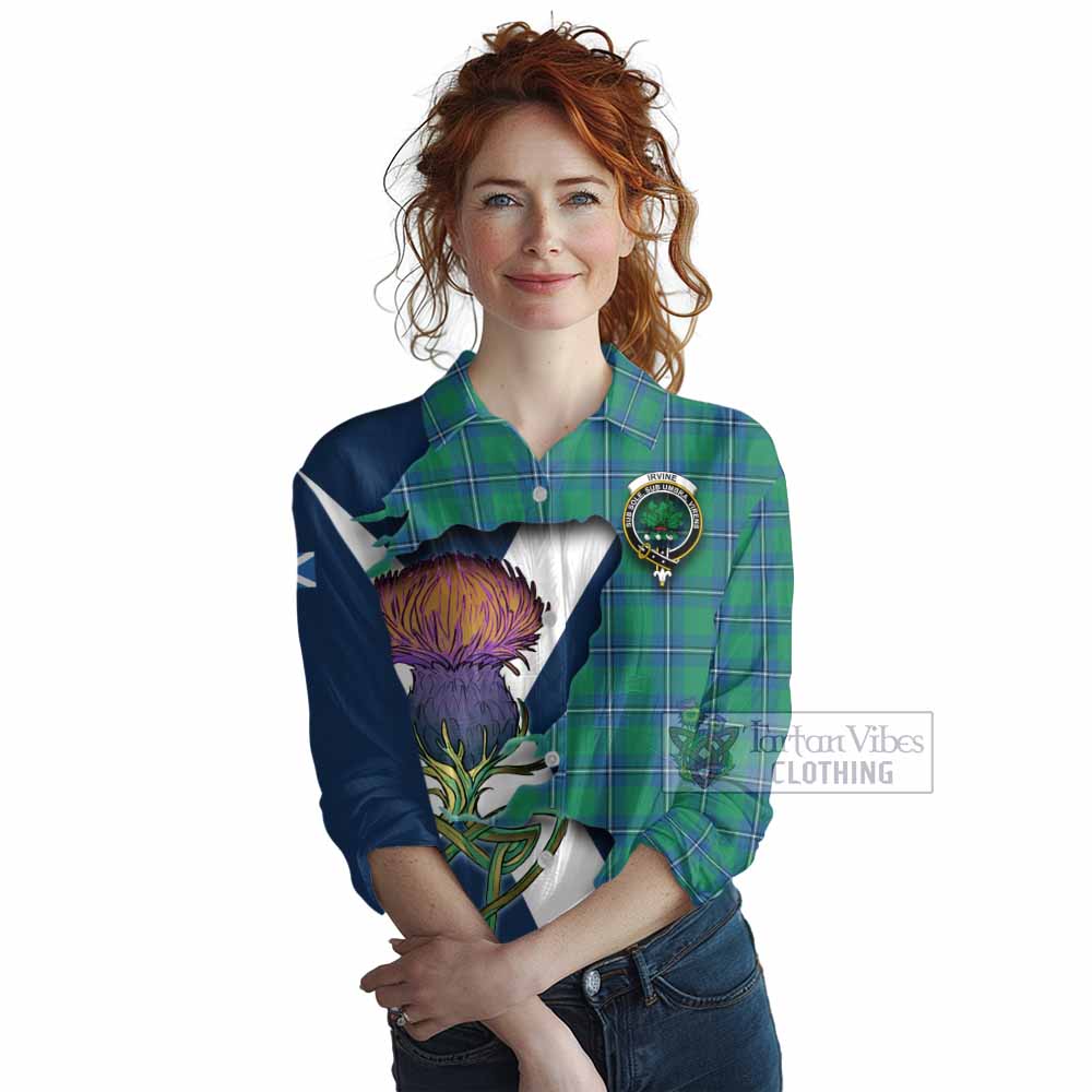 Tartan Vibes Clothing Irvine Tartan Family Crest Women's Casual Shirt Scottish Thistle Celtic Inspired