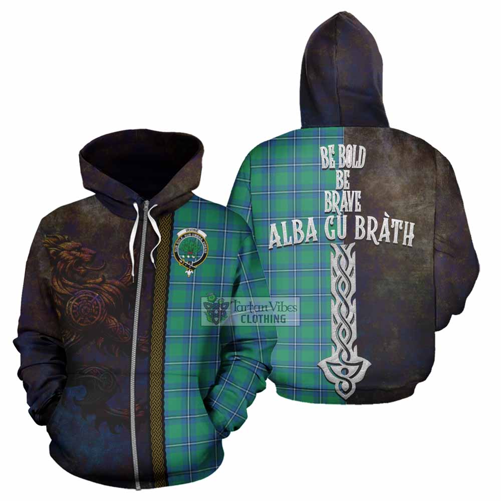 Tartan Vibes Clothing Irvine Tartan Family Crest Hoodie Alba Gu Brath Be Brave Lion Ancient Style