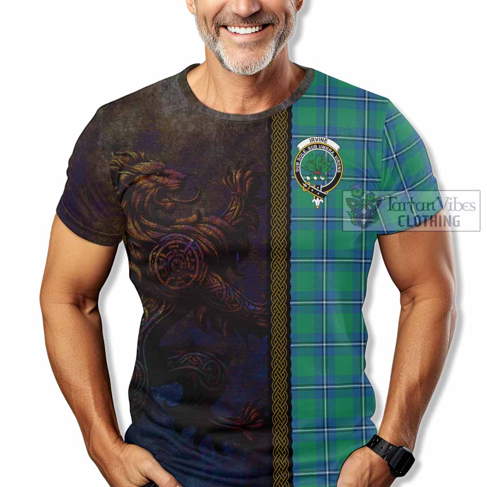 Tartan Vibes Clothing Irvine Tartan Family Crest T-Shirt Alba Gu Brath Be Brave Lion Ancient Style