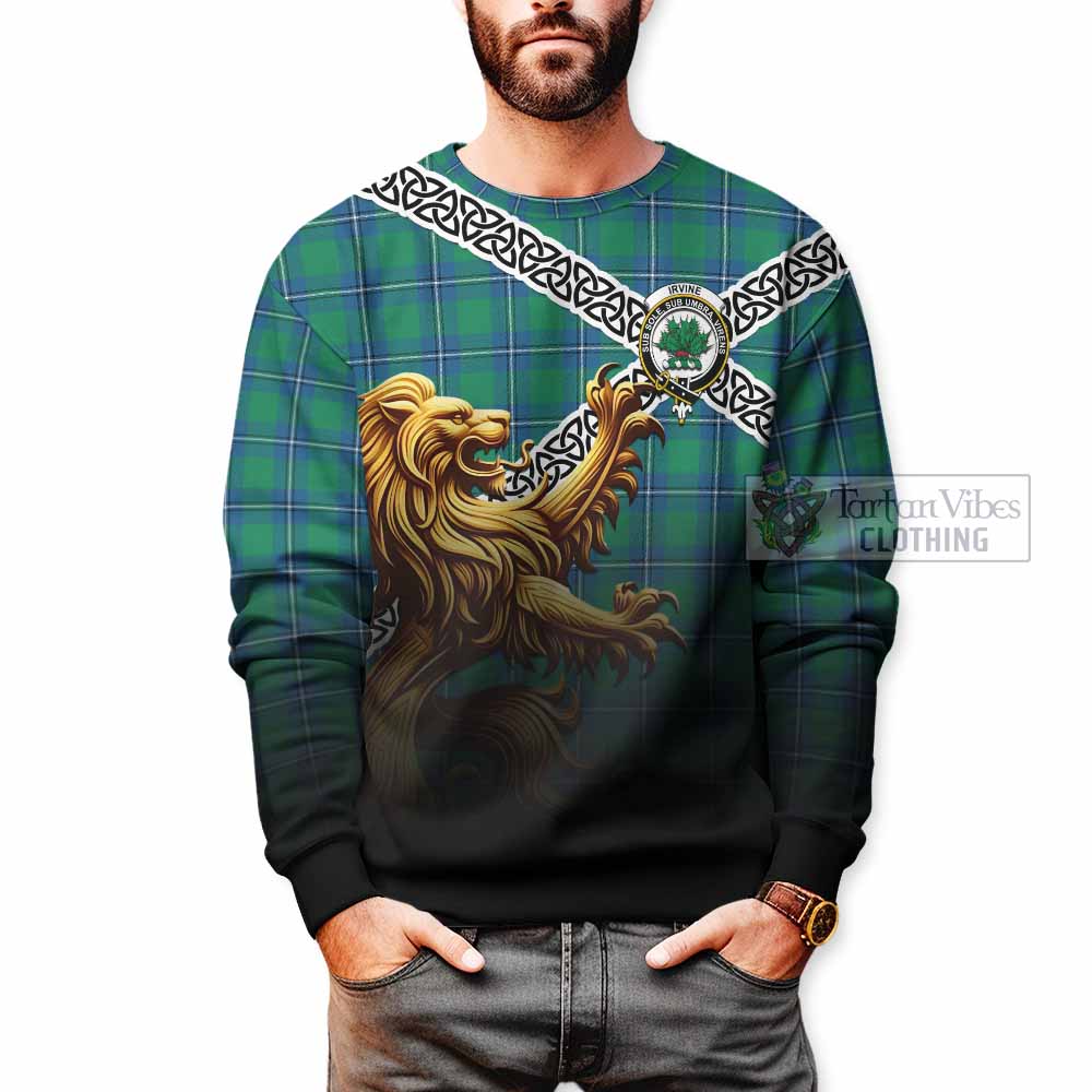 Tartan Vibes Clothing Irvine Crest Tartan Sweatshirt with Golden Lion Emblem Celtic Style