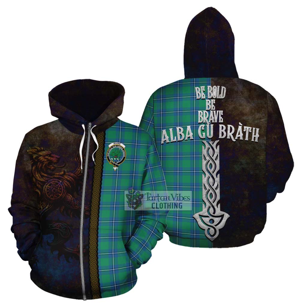 Tartan Vibes Clothing Irvine Tartan Family Crest Cotton Hoodie Alba Gu Brath Be Brave Lion Ancient Style