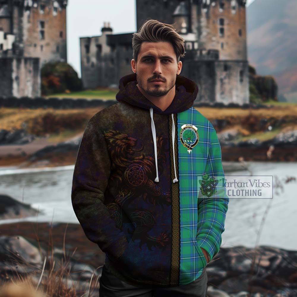 Tartan Vibes Clothing Irvine Tartan Family Crest Cotton Hoodie Alba Gu Brath Be Brave Lion Ancient Style