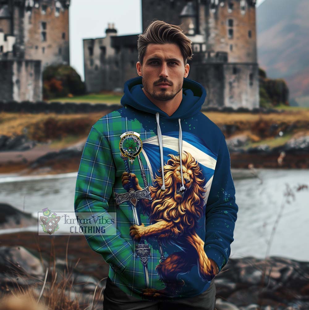 Tartan Vibes Clothing Irvine Tartan Family Crest Cotton Hoodie with Scottish Majestic Lion