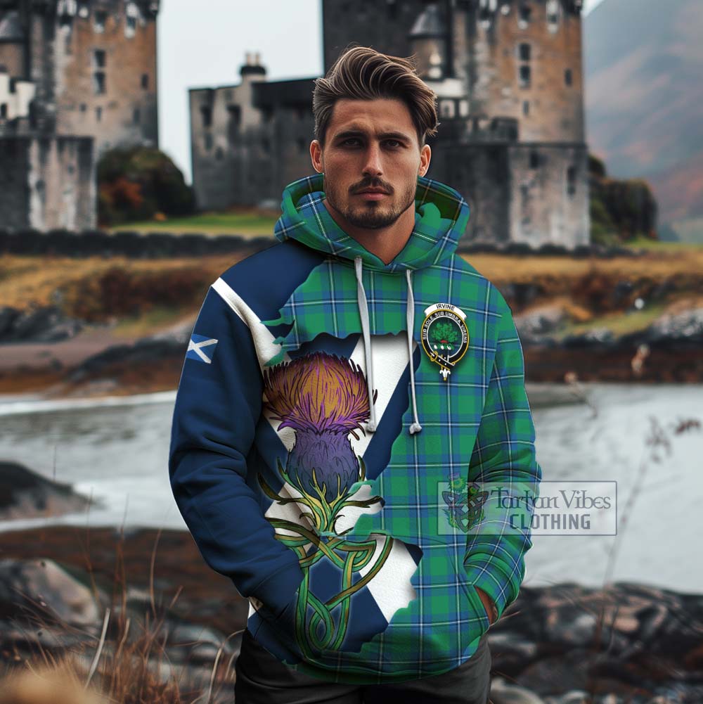 Tartan Vibes Clothing Irvine Tartan Family Crest Cotton Hoodie Scottish Thistle Celtic Inspired