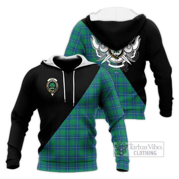 Irvine Tartan Knitted Hoodie with Family Crest and Military Logo Style Unisex Knitted Pullover Hoodie - Tartanvibesclothing Shop