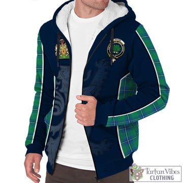 Irvine Ancient Tartan Sherpa Hoodie with Family Crest and Lion Rampant Vibes Sport Style