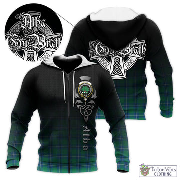 Irvine Ancient Tartan Knitted Hoodie Featuring Alba Gu Brath Family Crest Celtic Inspired