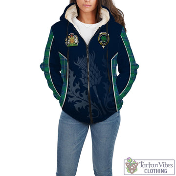 Irvine Tartan Sherpa Hoodie with Family Crest and Scottish Thistle Vibes Sport Style