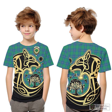 Irvine Tartan Kid T-Shirt with Family Crest Celtic Wolf Style Youth XL Size14 - Tartan Vibes Clothing