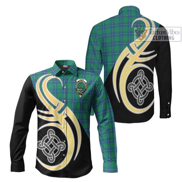 Irvine Tartan Long Sleeve Button Shirt with Family Crest and Celtic Symbol Style Men's Shirt S - Tartan Vibes Clothing
