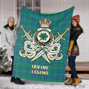 Irvine Ancient Tartan Blanket with Clan Crest and the Golden Sword of Courageous Legacy