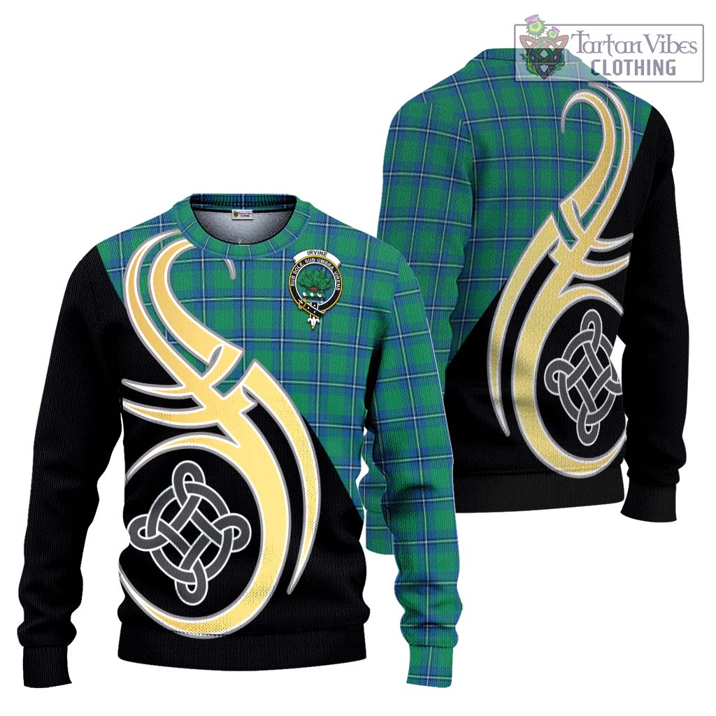 Irvine Tartan Knitted Sweater with Family Crest and Celtic Symbol Style Unisex - Tartan Vibes Clothing