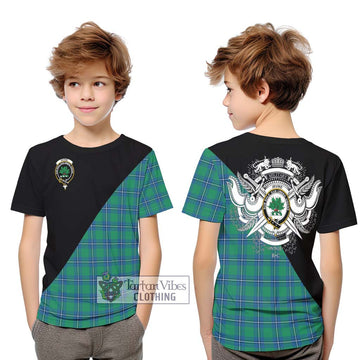 Irvine Tartan Kid T-Shirt with Family Crest and Military Logo Style Youth XL Size14 - Tartanvibesclothing Shop