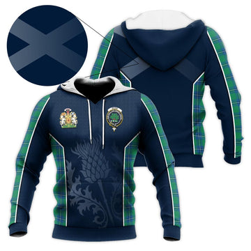 Irvine Ancient Tartan Knitted Hoodie with Family Crest and Scottish Thistle Vibes Sport Style