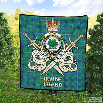 Irvine Ancient Tartan Quilt with Clan Crest and the Golden Sword of Courageous Legacy