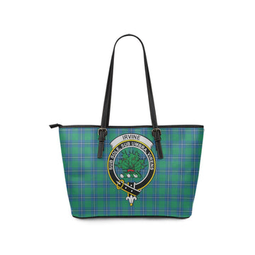 Irvine Ancient Tartan Leather Tote Bag with Family Crest