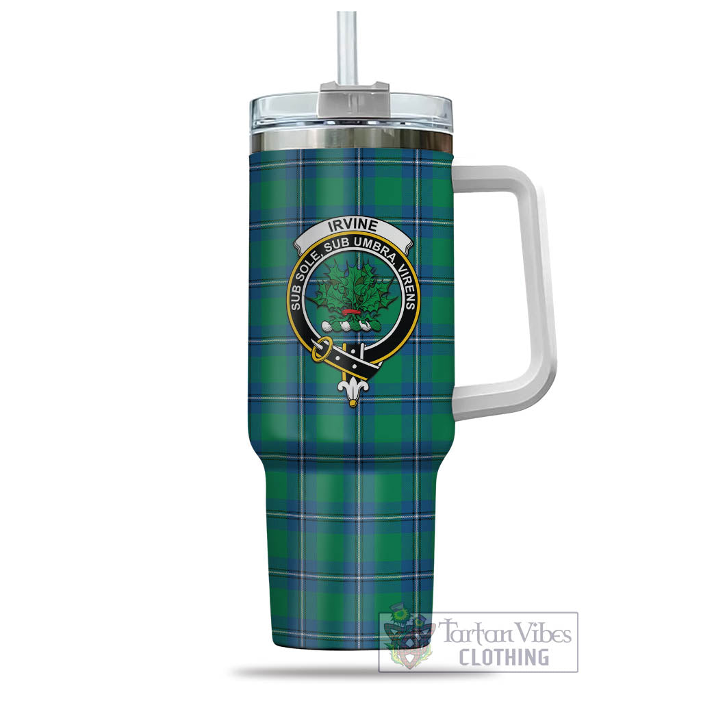 Tartan Vibes Clothing Irvine Ancient Tartan and Family Crest Tumbler with Handle