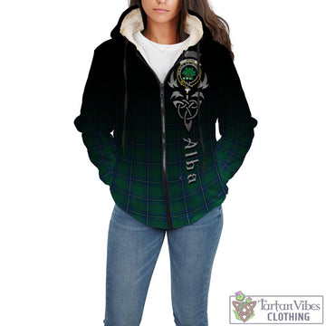Irvine Tartan Sherpa Hoodie Featuring Alba Gu Brath Family Crest Celtic Inspired