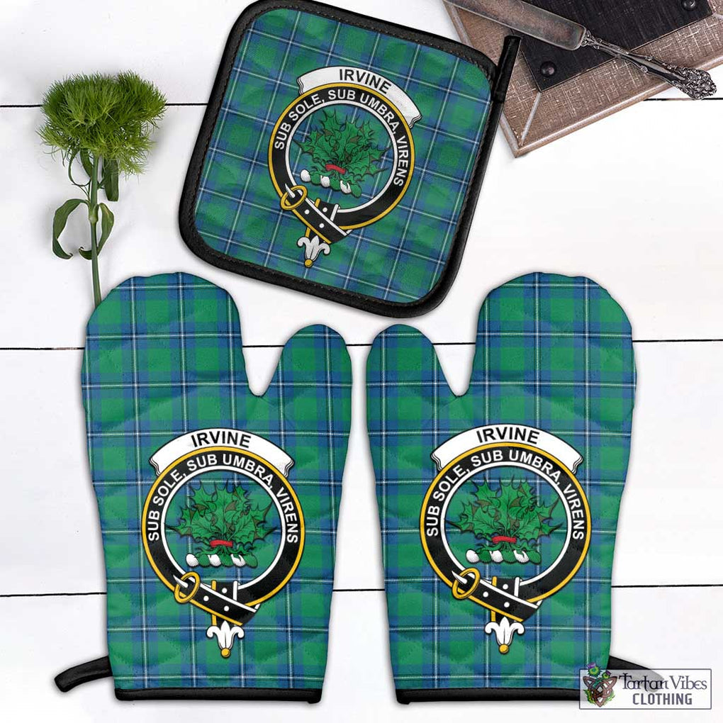 Irvine Tartan Combo Oven Mitt & Pot-Holder with Family Crest Combo 1 Oven Mitt & 1 Pot-Holder Black - Tartan Vibes Clothing