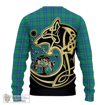 Irvine Tartan Knitted Sweater with Family Crest Celtic Wolf Style - Tartan Vibes Clothing