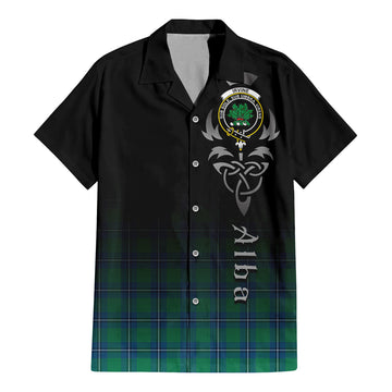 Tartan Vibes Clothing Irvine Ancient Tartan Short Sleeve Button Up Featuring Alba Gu Brath Family Crest Celtic Inspired