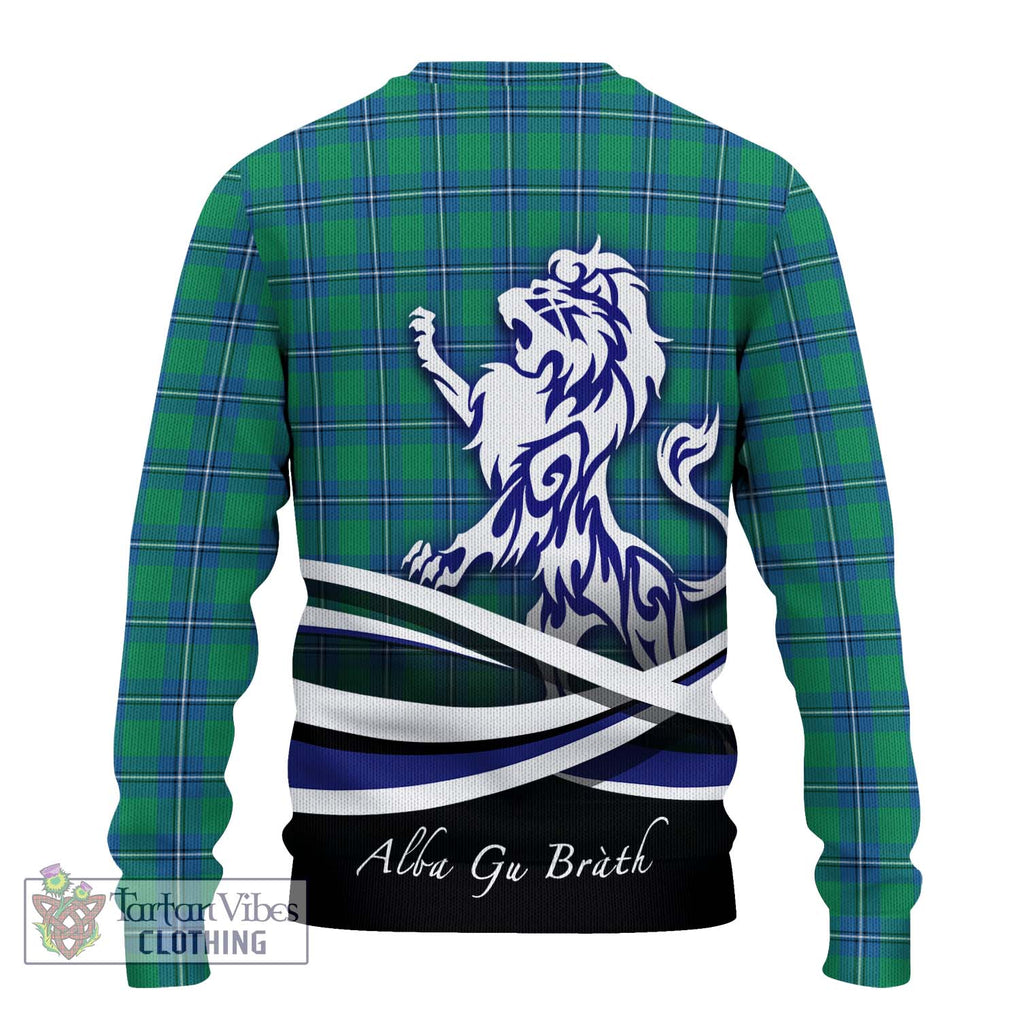 Irvine Tartan Knitted Sweater with Alba Gu Brath Regal Lion Emblem - Tartanvibesclothing Shop